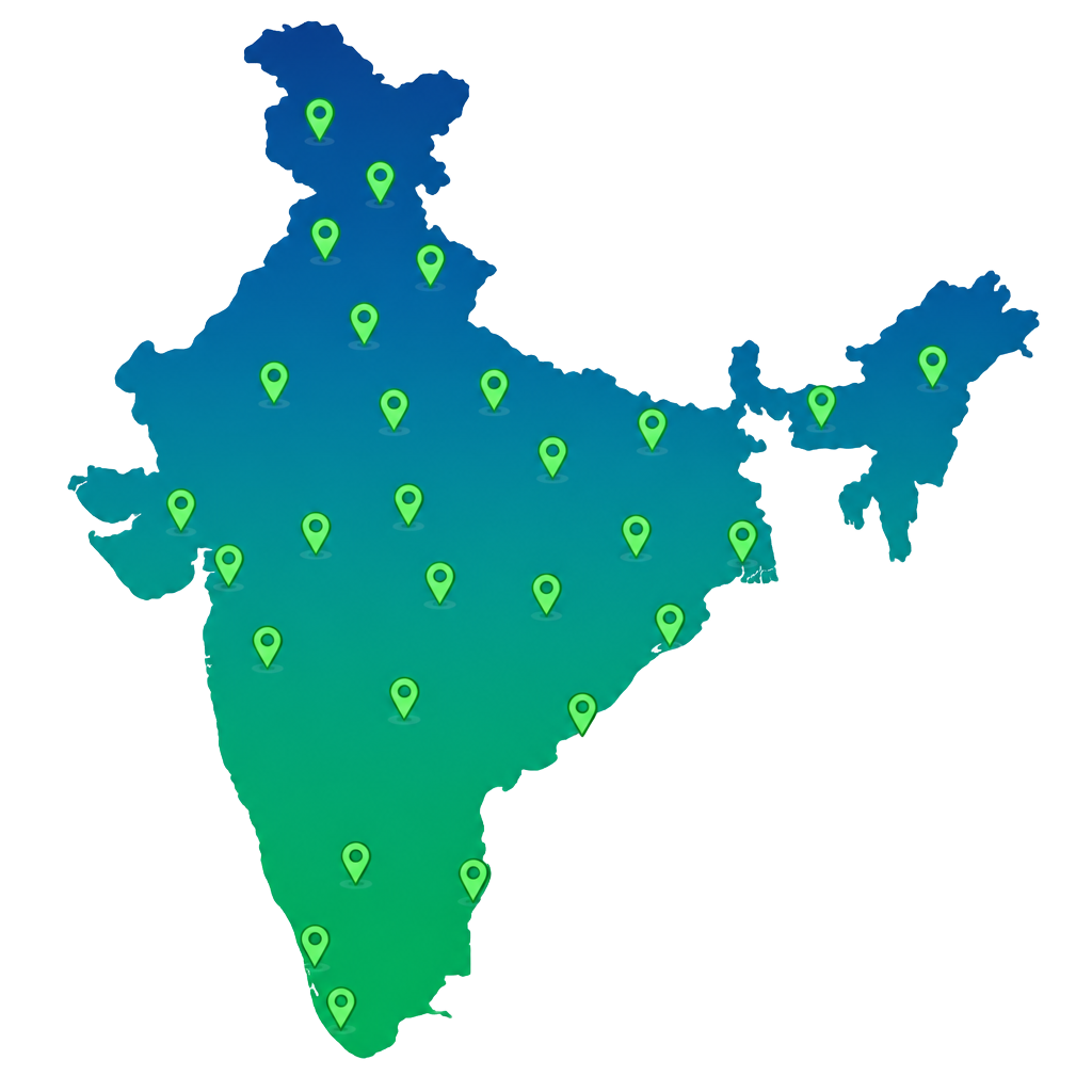 Map of India showing GServ service coverage across all states and union territories